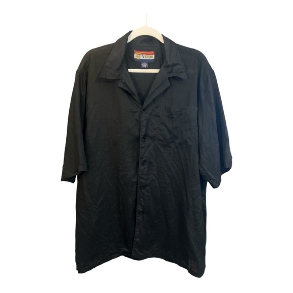 veezo Tops - Vezzo The Original Fashion Factory 100% Linen Black Short Sleeve Button Down SE1